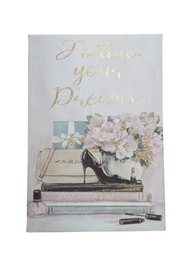 Follow Your Dreams Gold Accent Wall Art - Pink, Gold, Black